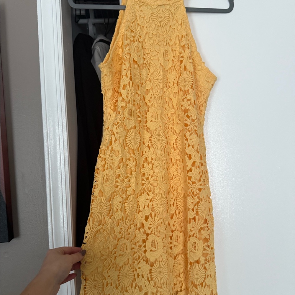 Lulu's Sunflower Yellow Lace Backless Dress